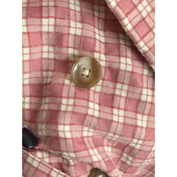 Free People Olivia Gingham Double Breasted Belted Blazer Pink & Cream Women's M - Picture 10 of 10